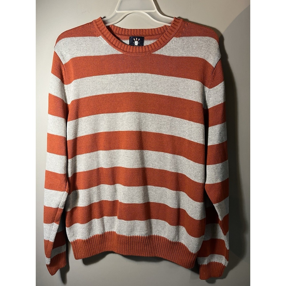 VTG Ivy Crew Orange & Gray 100% Cotton Men's Sweater SZ Large